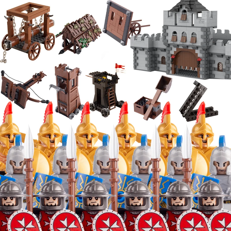 MOC Military Rome Medieval War Guard Tower Building Blocks Castle Crossbow Siege Vehicles Model Army Soldier Weapon Bricks Toys