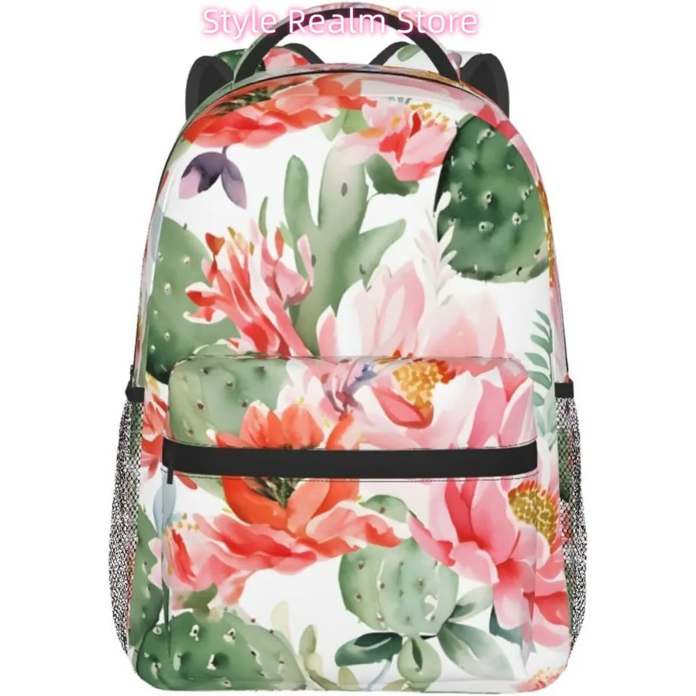 Mochila ligera para ordenador portátil con diseño de flor de Cactus del desierto, mochila informal de viaje multiusos, mochilas universitarias Unisex para hombres