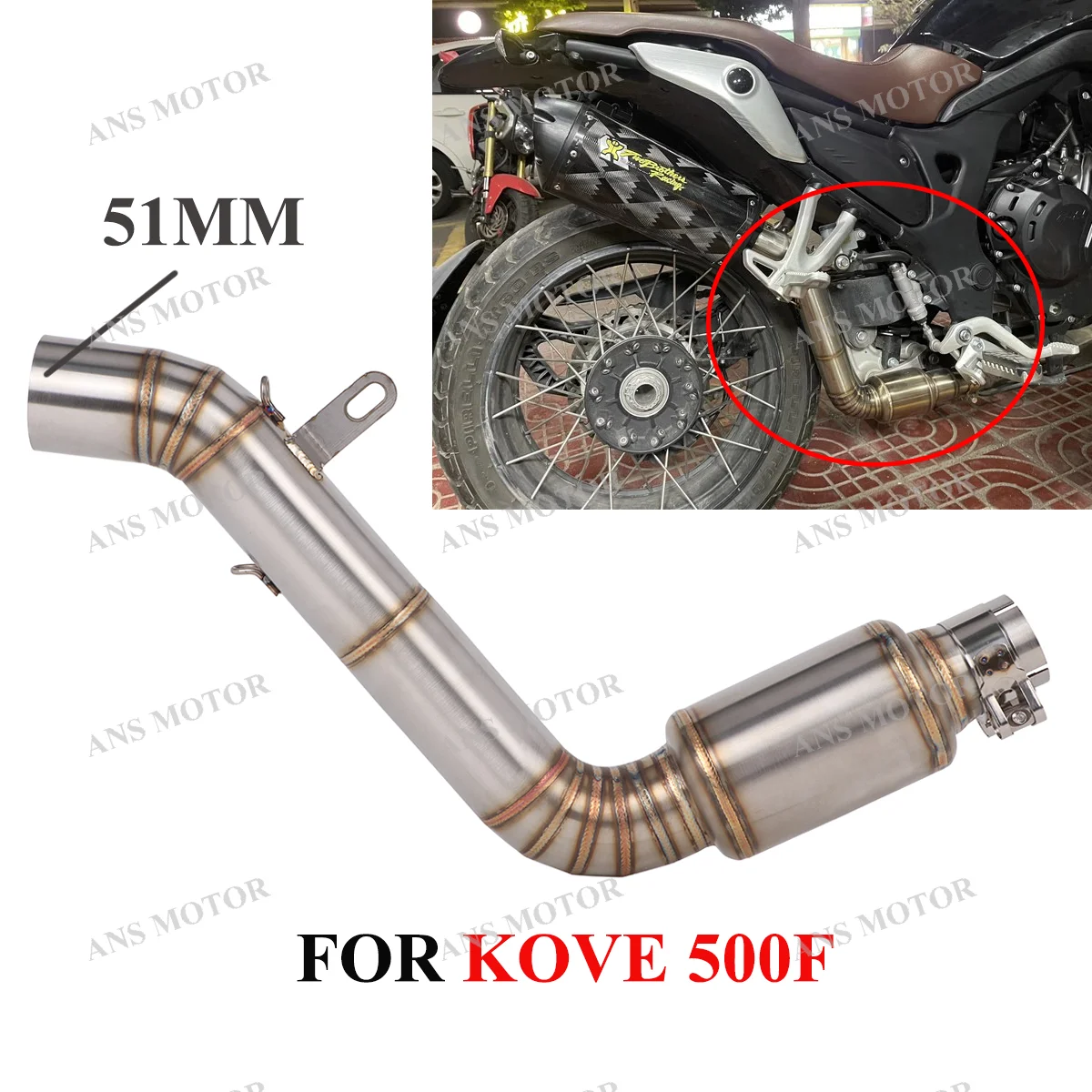 

Slip On For KOVE MOTO 500F Motorcycle Exhaust Modify 500F Exhaust Escape Middle Link Pipe 51MM Muffler