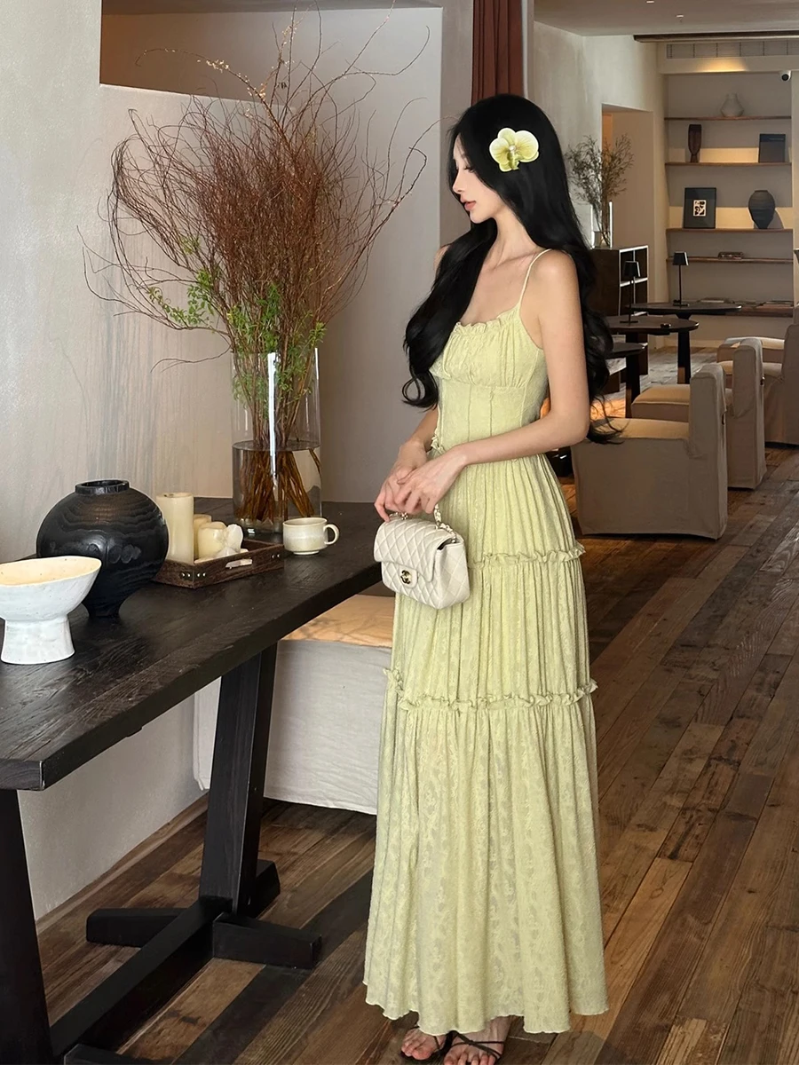 ReddaChic ภาษาฝรั่งเศสคําชนบทผู้หญิงดอกไม้ถักชุดรัดตัวเอว Cami Maxi ยาว Frilly ชุดฉัตร Lounge ฤดูร้อนเสื้อผ้า