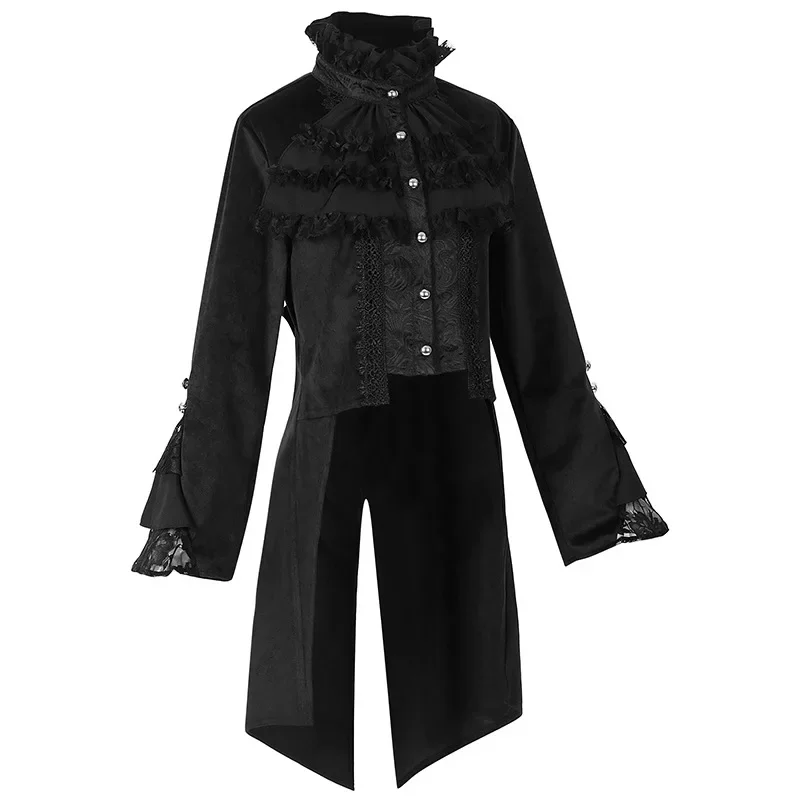 Women Medieval Trench Gothic Tailcoat Slim Dark Stand Collar Court Tuxedo Single-breasted Vintage Party Stage Cloth