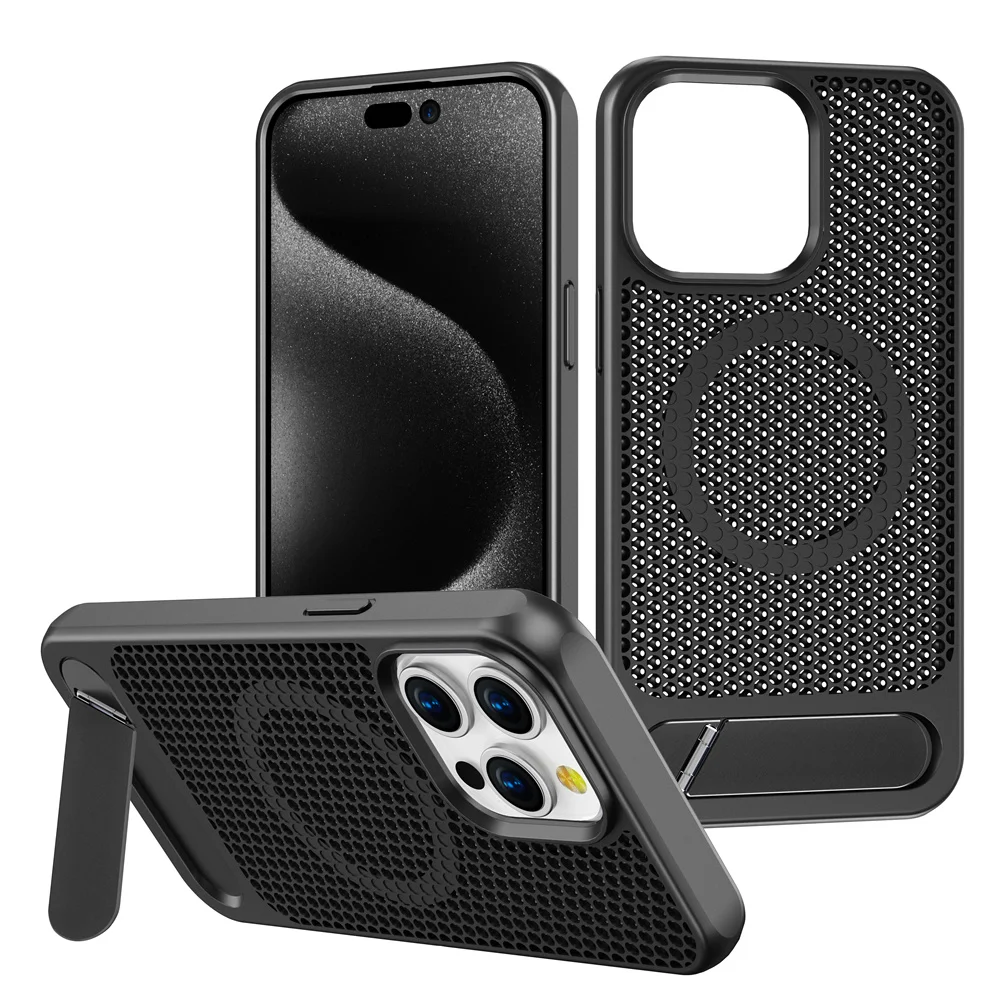 Luxuriöse Kühlständer-Magnet-Handyhülle für iPhone 17 16 15 14 12 13 18 Pro Max, Wärmeableitung, Einfarbige Stoßfeste Hülle
