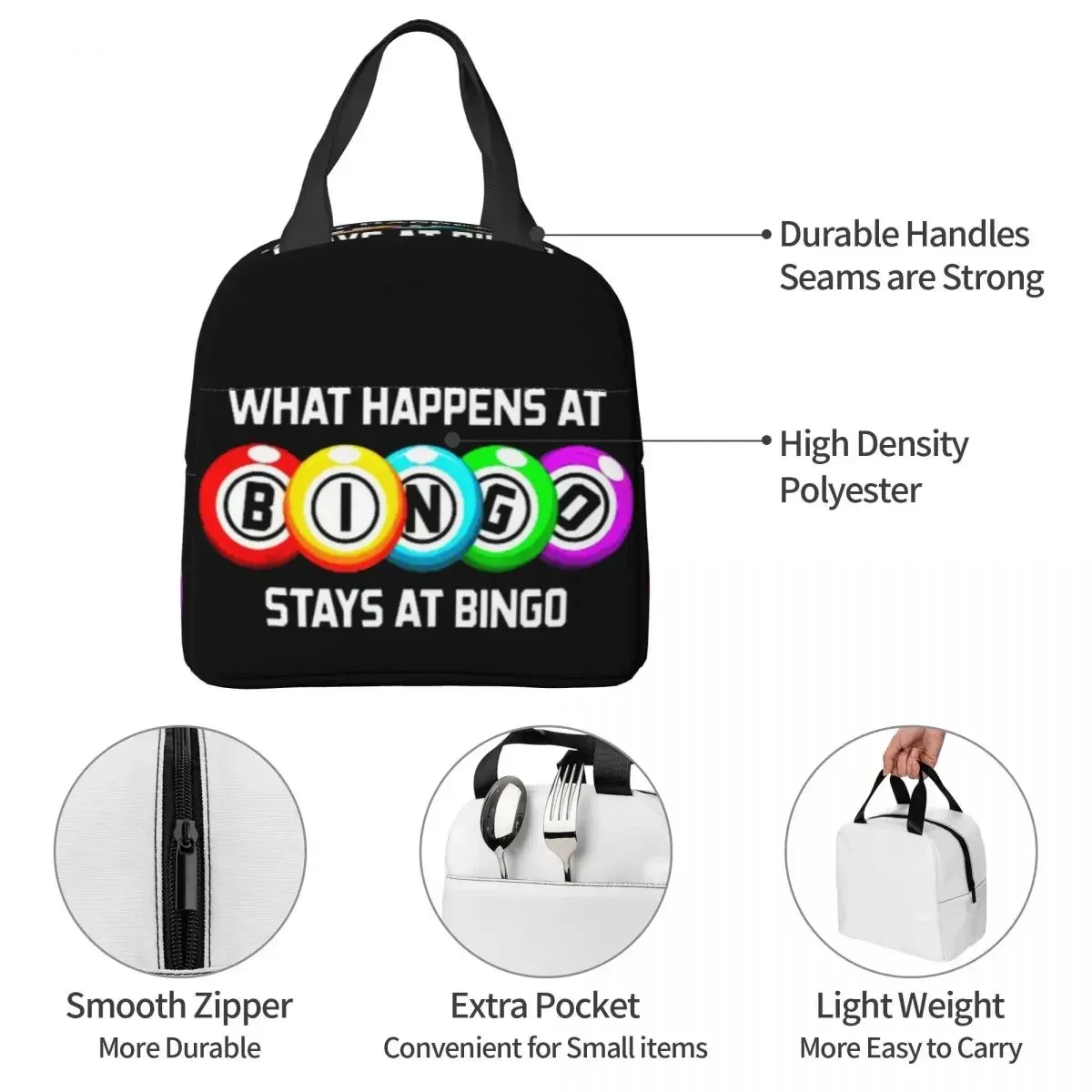 What Happens At Bingo Insulated Lunch Bags Leakproof Picnic Bags Thermal Cooler Lunch Box Lunch Tote for Woman Children School