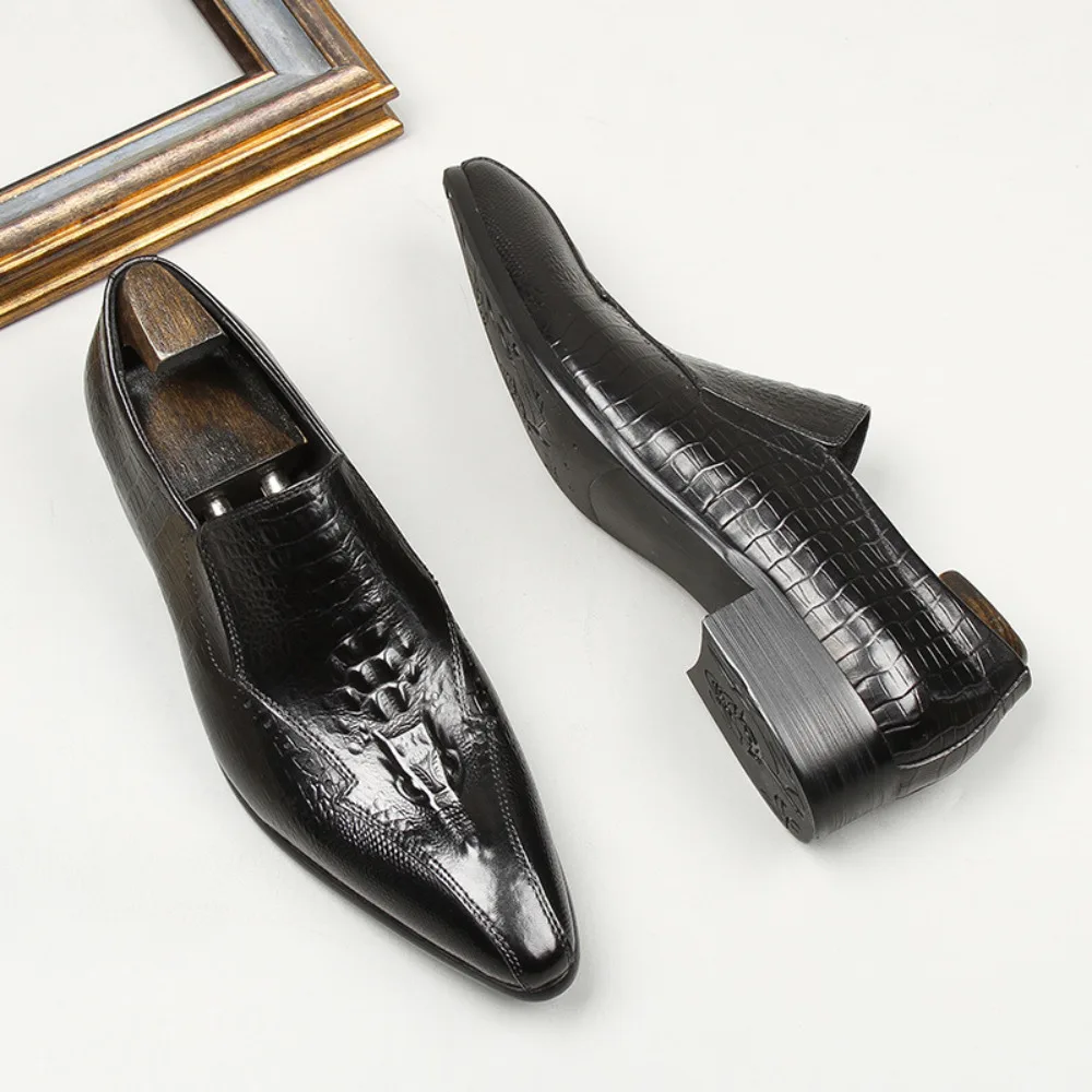 New Mens Breathable Fashion Crocodile Pattern Embossed Leather Shoes Business Casual Mens Loafers Formal Dress Shoes