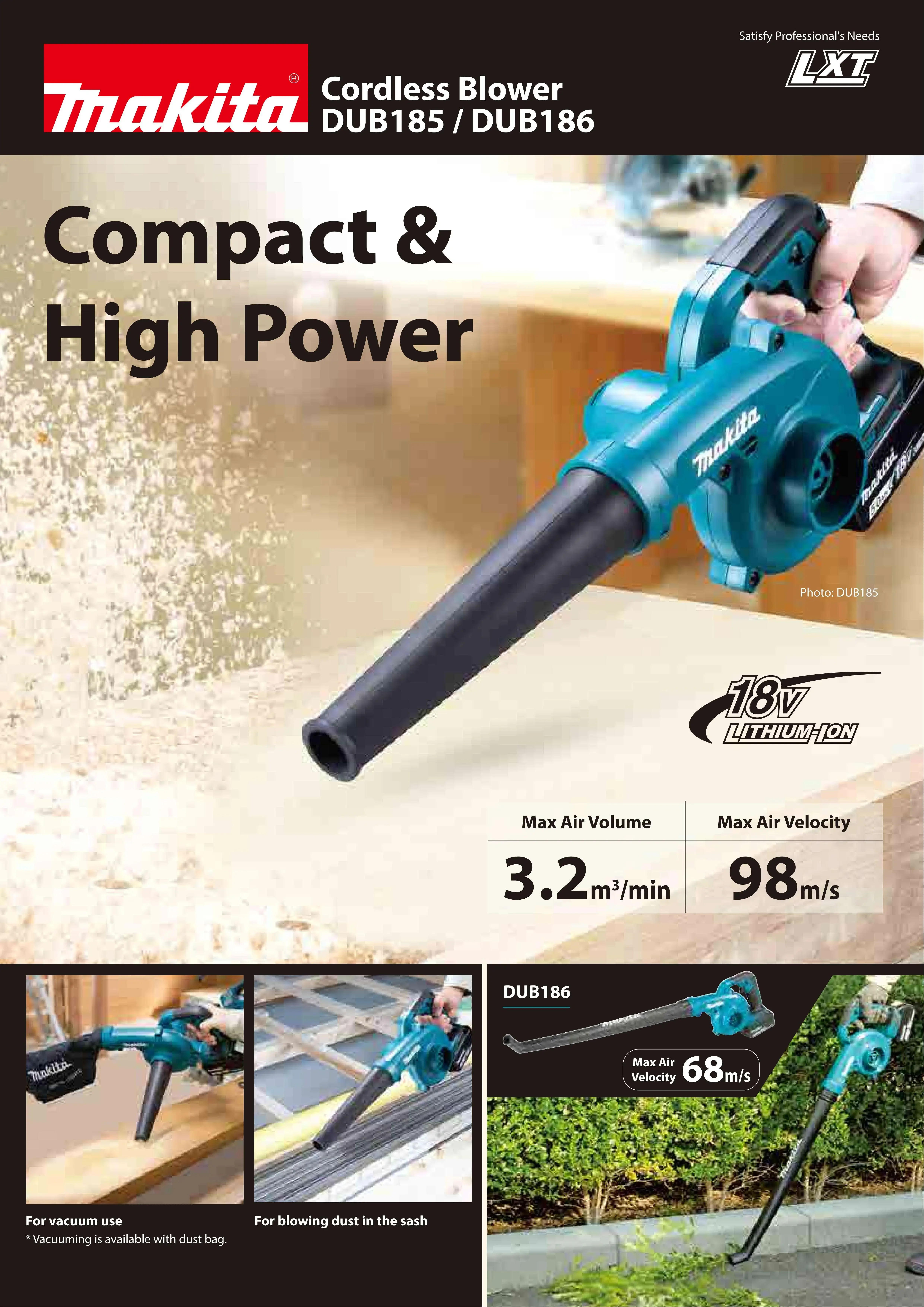 Imagem -03 - Makita-soprador de Folhas Portátil sem Fio Soprador de ar Lxt Sopro de pó Limpeza Carpintaria Ferramentas Elétricas de Jardim Dub186 18v
