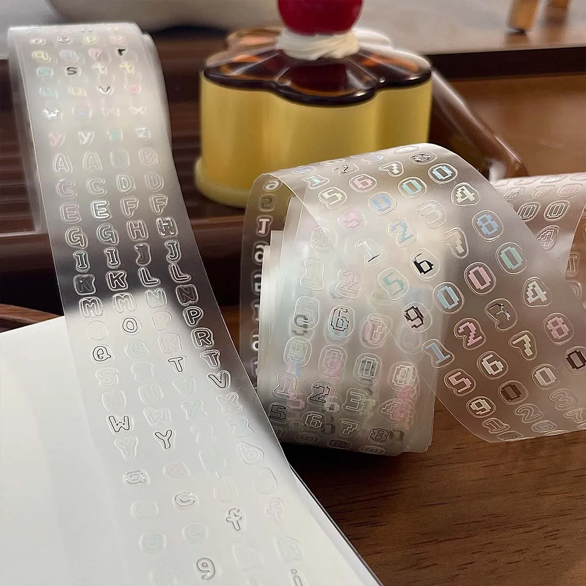 Silver Pressed PET Sticker Tapes Clover Star Flower Deco Stickers for Scrapbooking Transparent Diy Arts Crafts Album