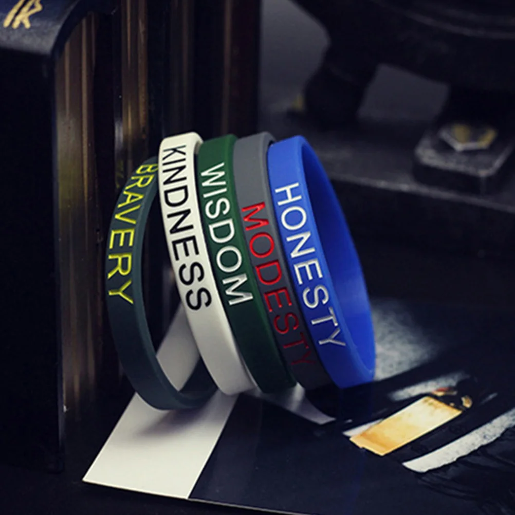 

5Pcs Silicone Wristbands Mixed Color English Motivational Wrist Straps Creative Inspirational Silicone Sport Bangles Unisex Hand