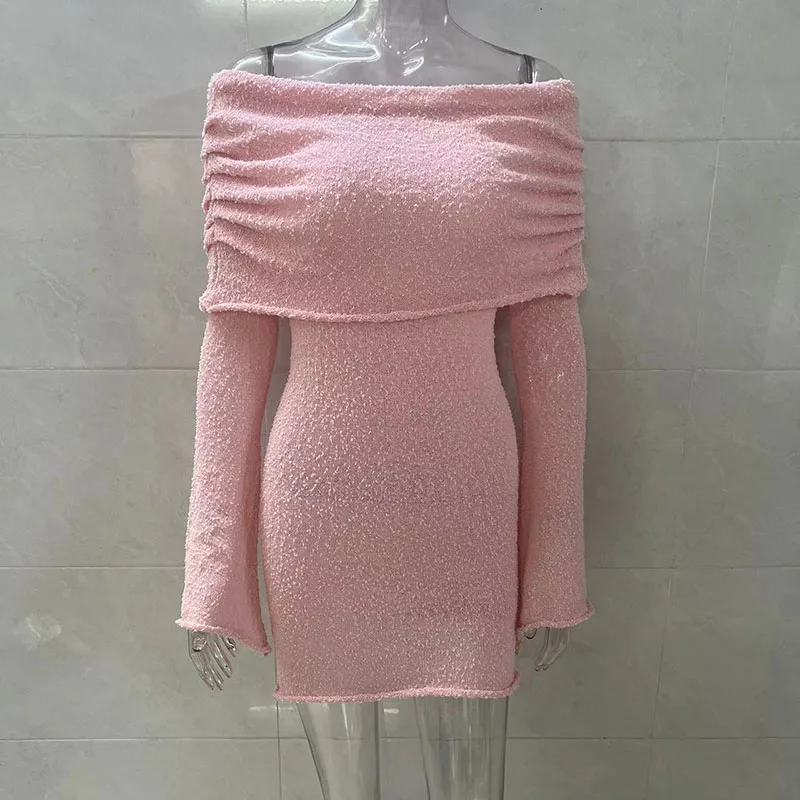 Sexy Off White Shoulder Knitted Dress For Women See Through Bodycon Hollow Out Crochet Sundress Wedding Guest Dresses Beach Outf