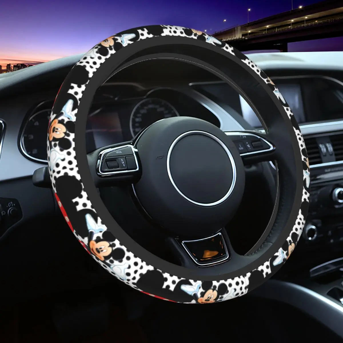 Disney Mickey Mouse Minnie Car Steering Wheel Cover 38cm Non-slip Elastische Car-styling Interior Accessories