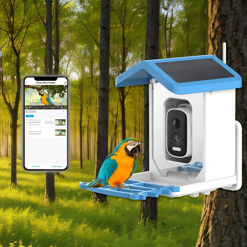 

Smart Solar Bird Feeder with 4MP Camera AI Bird Identification Night Vision Weatherproof Design for Outdoor Use