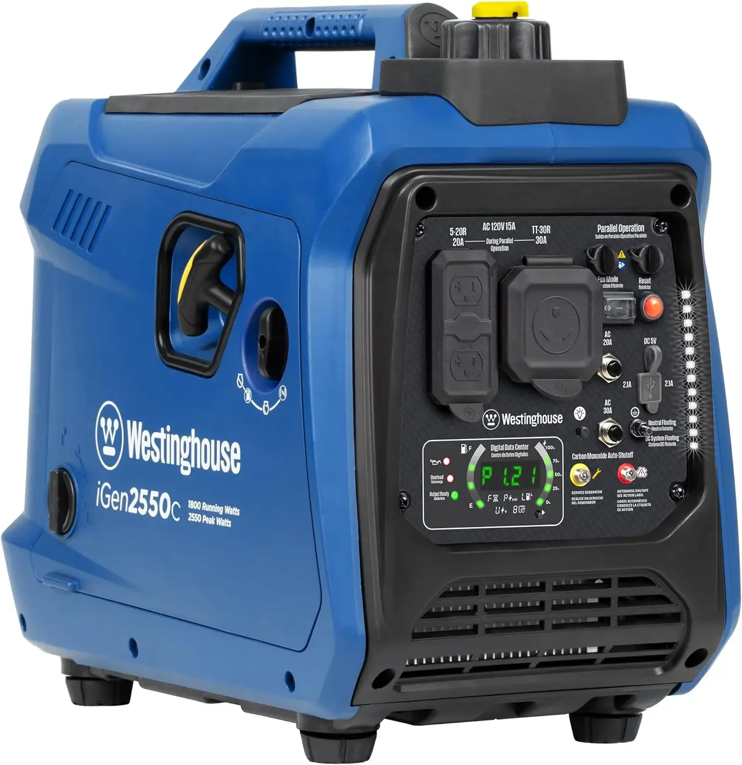 

2550 Peak Watt Super Quiet & Lightweight Portable Inverter Generator, RV Ready 30A Outlet, Gas Powered, CO Sensor,