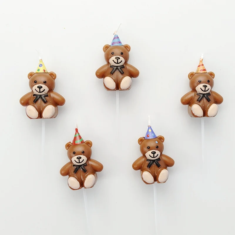 Party Hat Cartoon Bear Candle Romantic Confession Party Atmosphere Birthday Cake Decoration Brown Bear Children's Decoration