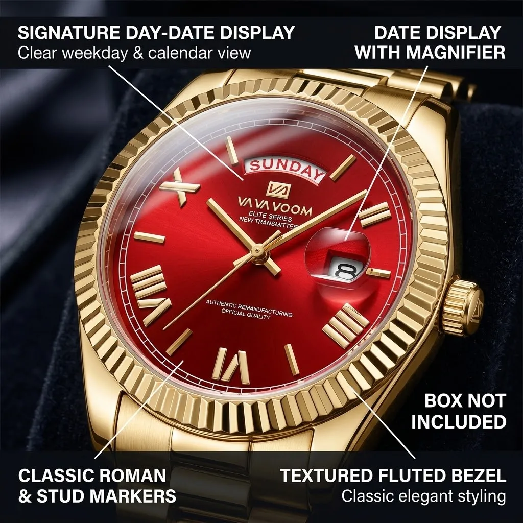 Men's trendy watches, three-dimensional Roman hour markers, week calendar timing, business and leisure watches