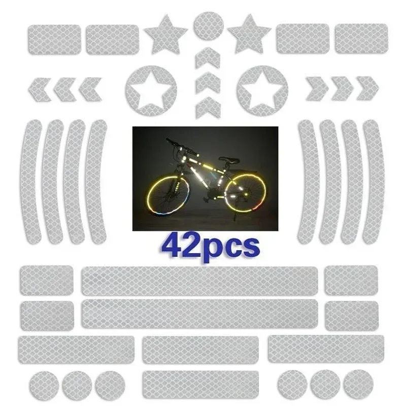 42PCS Bicycle Body Reflective Sticker Night Safety Logo Grid Stripe Warning Strip MTB Scooter Helmet Body Reflective Sticker