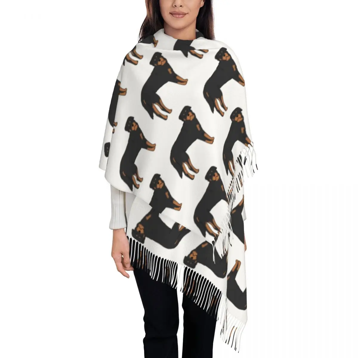 

Шарф для собак Ротвейлера, шарфы с кисточками, женские мягкие теплые шали и накидки, длинная осенне-зимняя шаль