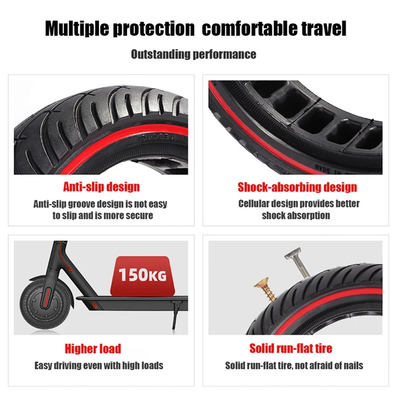 Electric Scooter Replacement 8.5 Inch Light Elastic Shock-Absorbing Inflation-Free Solid Tires Electric Car Tires