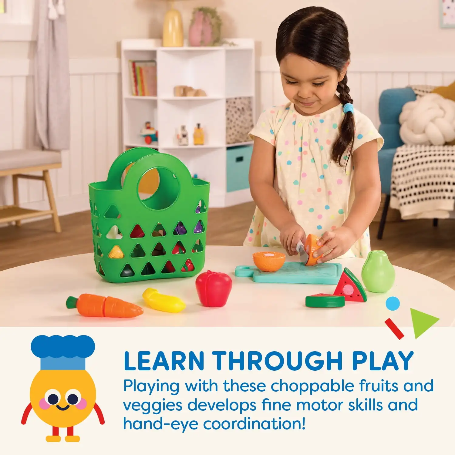 Market Chop & Prep Set en plastique avec planche de nourriture et couteau multicolores, jouets pour tout-petits et préscolaires