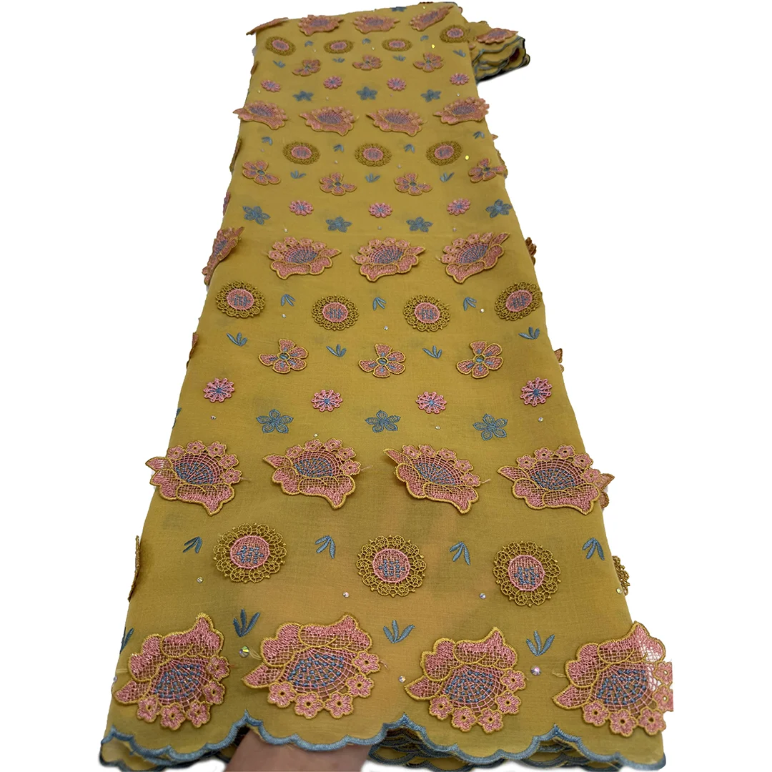 Nigerian Swiss Voile Lace Fabric With 3D Flower Applique And Stones 2026 High Quality African Guipure Lace For Wedding Dress