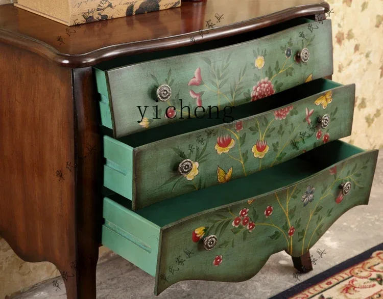 GZ-i6.3 three-bucket side cabinet retro painted locker European belly cabinet against the wall