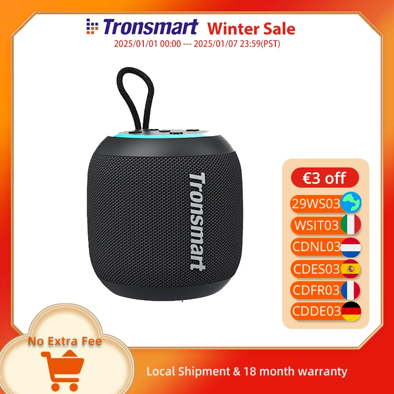 Tronsmart T7 Mini Speaker Portable Speaker with Bluetooth5.3, Balanced Bass, IPX7 Waterproof,  LED Modes for Outdoor