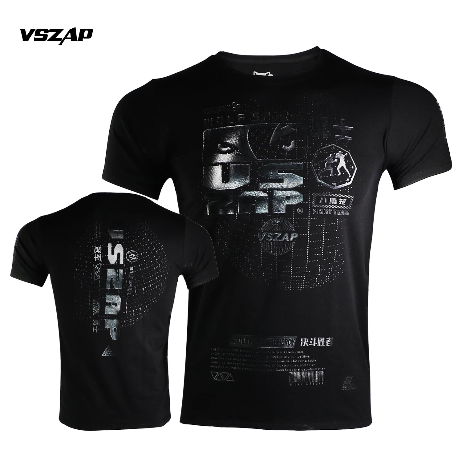 

VSZAP Fighting Training Pure Cotton T-shirt MMA Sports Fitness Short Sleeves Elastic Sweatwicking Breathable Jutsu Clothing