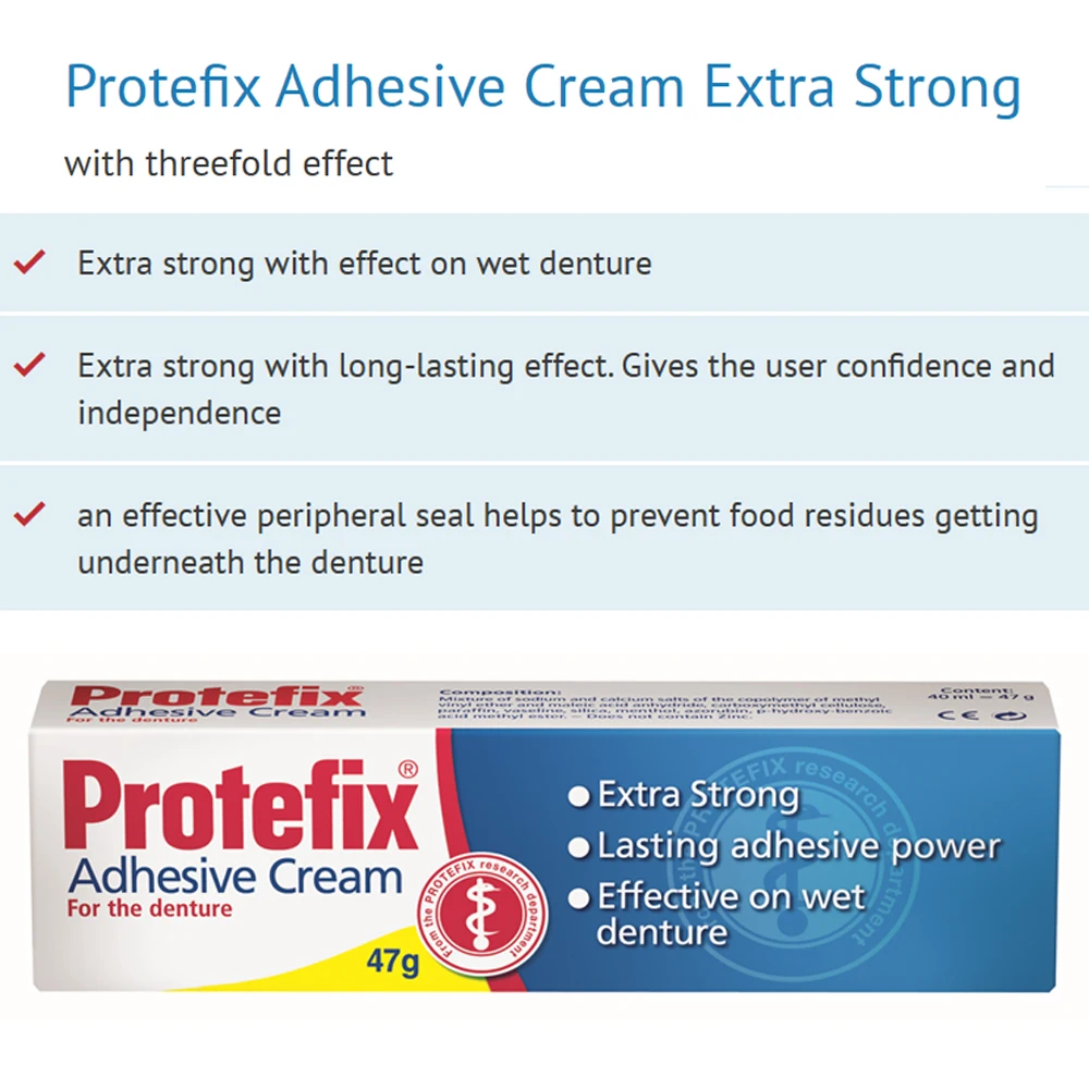 Protefix Adhesive Cream For Denture Fixing Extra Strong Water Proof 47g Haft Paste Glue Stark Germany Professional Dental