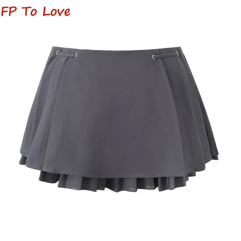 Y2K Design High Waist Double Drawstring Half-body Skirt Women Spice Girls Anti-Walking Peplum Pleated A-line Mini Skirt