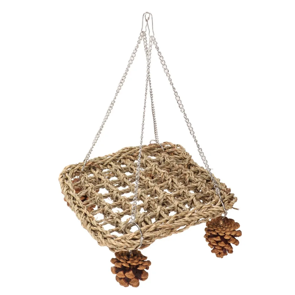 Hand Made Bird Swing Toy Hanging Design Pinecones Included Bird Foraging Toy Chewable Material Woven Texture