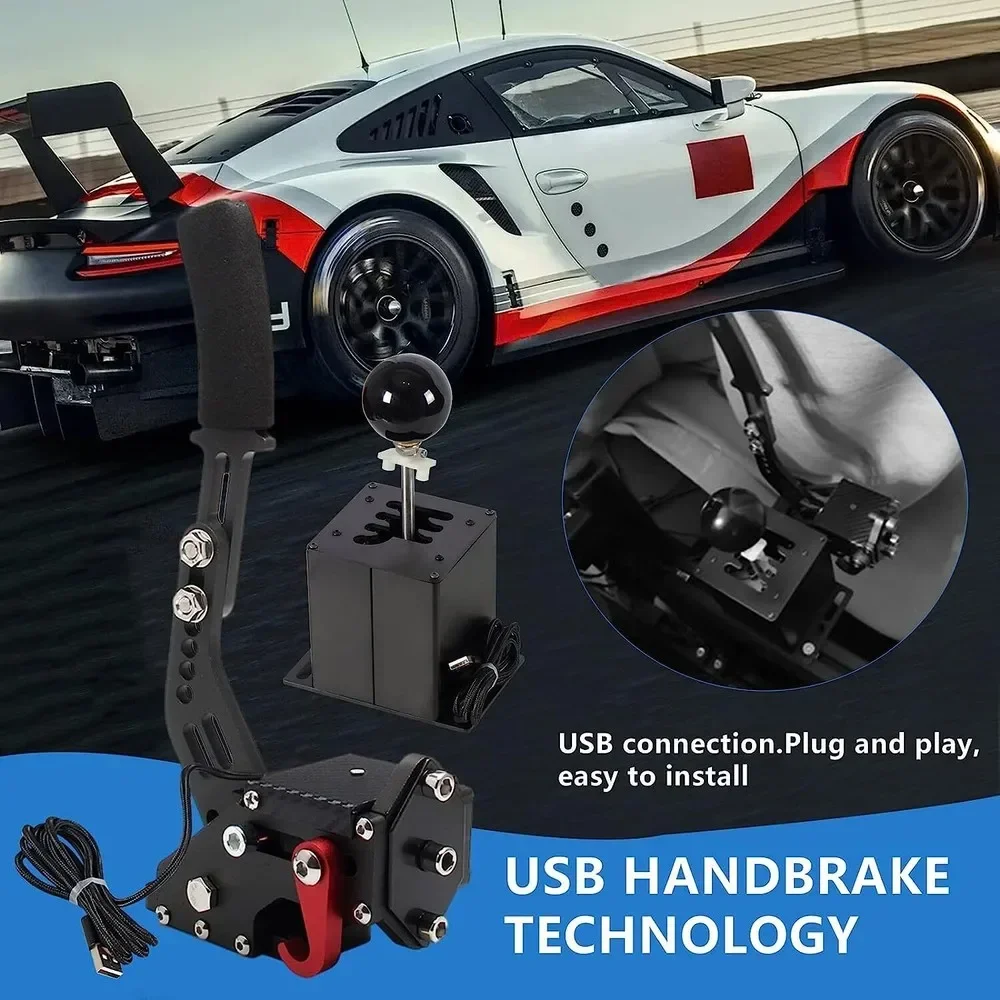 محول محاكي USB متين للكمبيوتر الشخصي 64 بت 6 + R فرملة اليد لـ Logitech G29 G27 G25 G920 Thrustmaster T300RS T300GT GT أسود