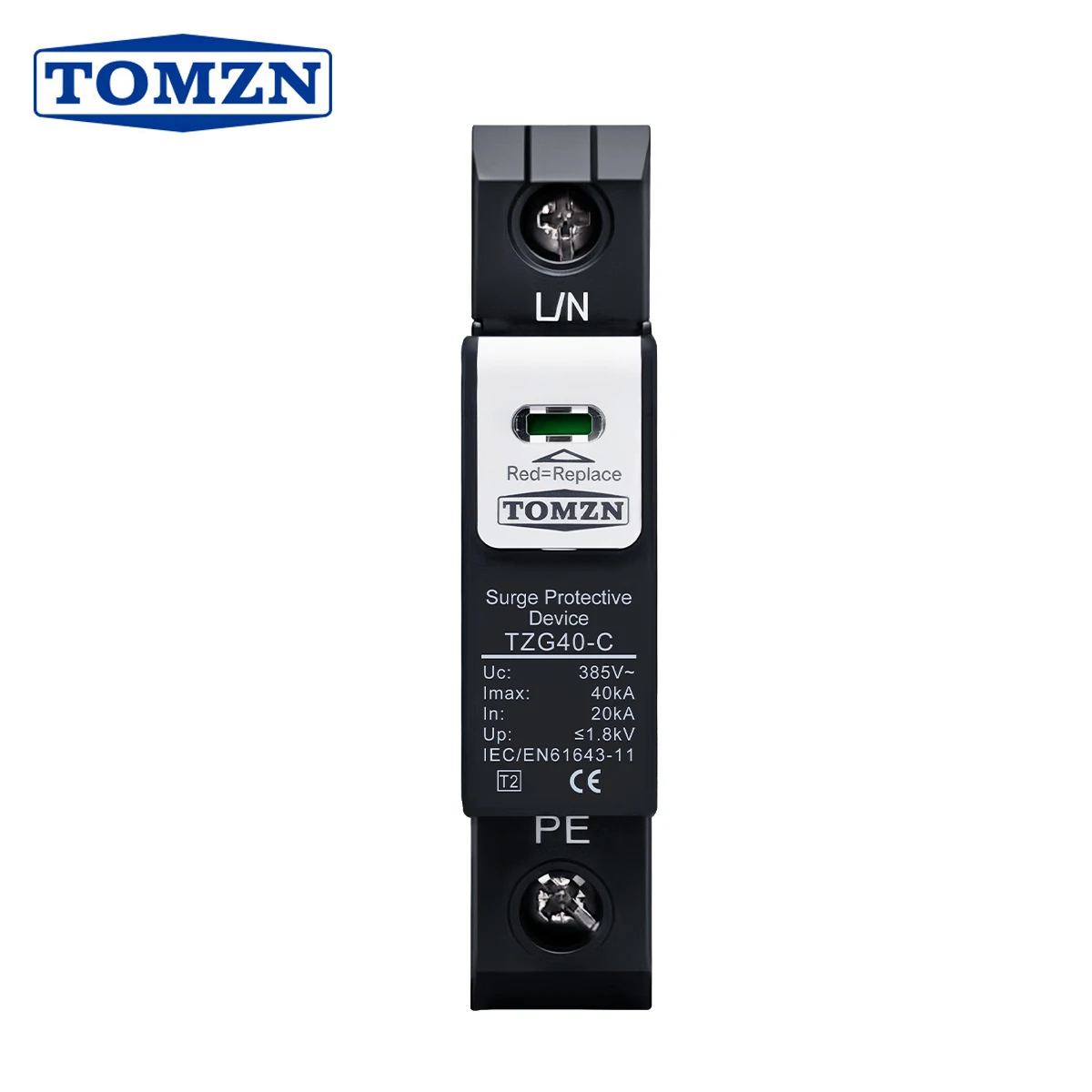 

TOMZN TZG40-B/C/D 1P AC 275V 385V 420V Shield-Type SPD Surge Protective Device 20kA 40kA 60kA Lightning Protector T2 1.8kV