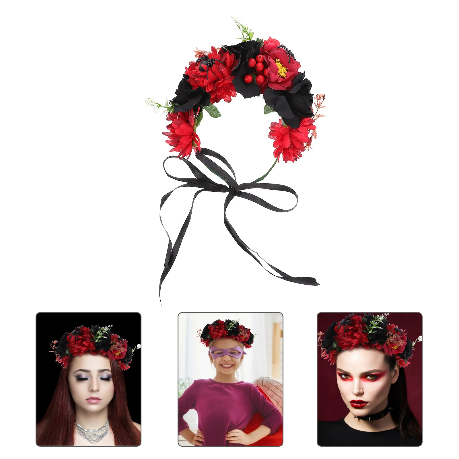 1 Pezzo Corona di Fiori, Fascia per Capelli alla Moda, Ghirlanda Floreale Artificiale per Donne e Ragazze, per Spose, Damigelle, Feste, Natale, Halloween