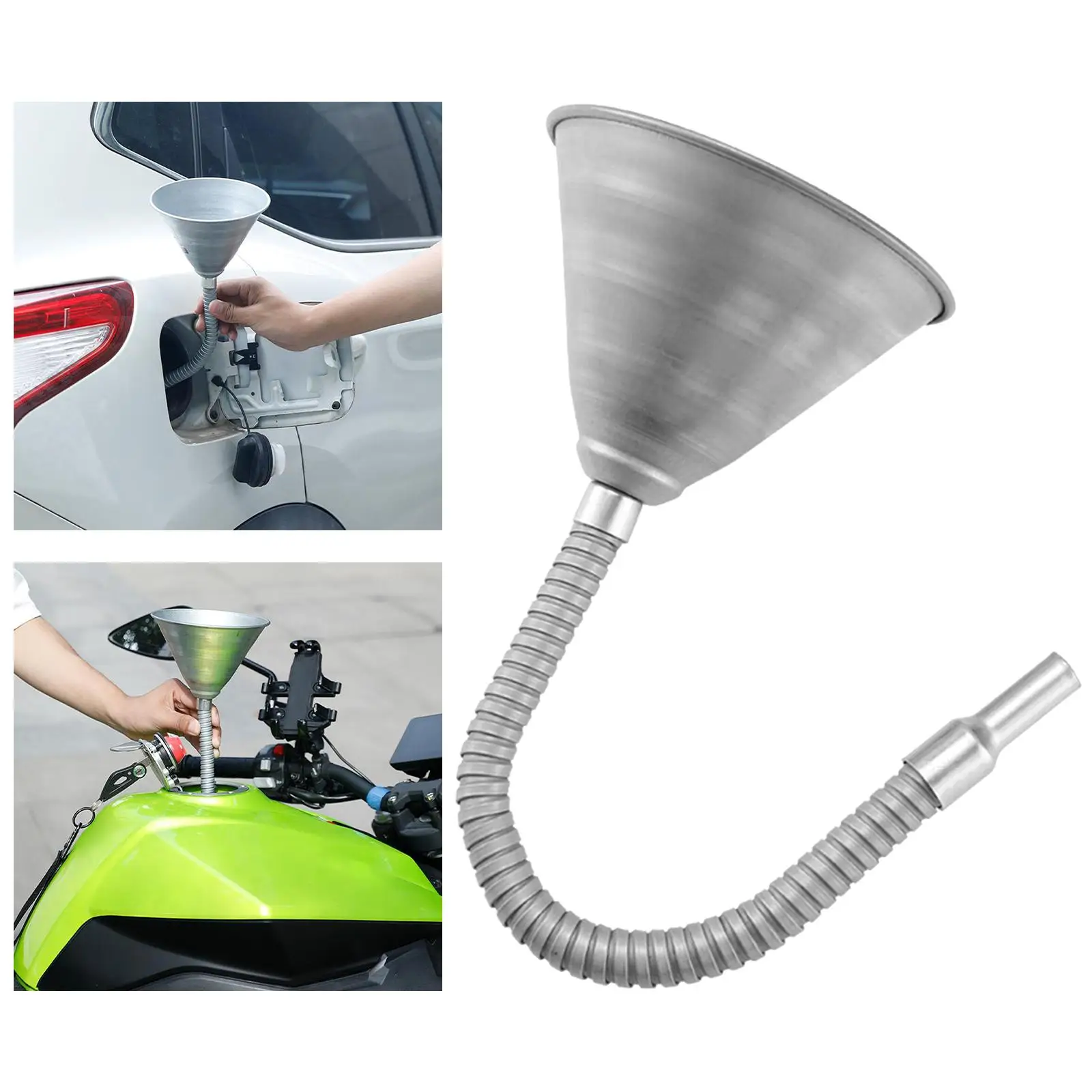 Iron Refueling Funnel with Filter Screen Flexible Widely Mouth Spillproof for Engine Oil Liquid Fluids Gasoline Motorcycles