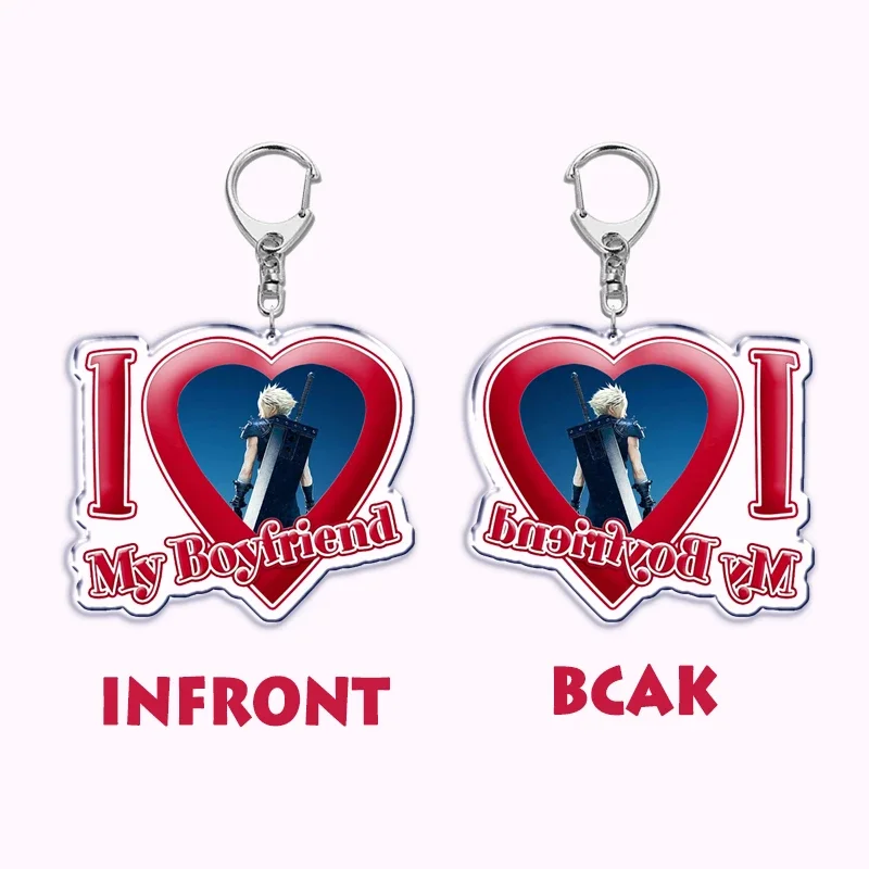 Pfp Sephiroth Acrylic KeyChain Pendant Key Ring I Love My Boyfriend Girlfriend Pink Heart Keyring for Bag Pendant Jewelry Gifts