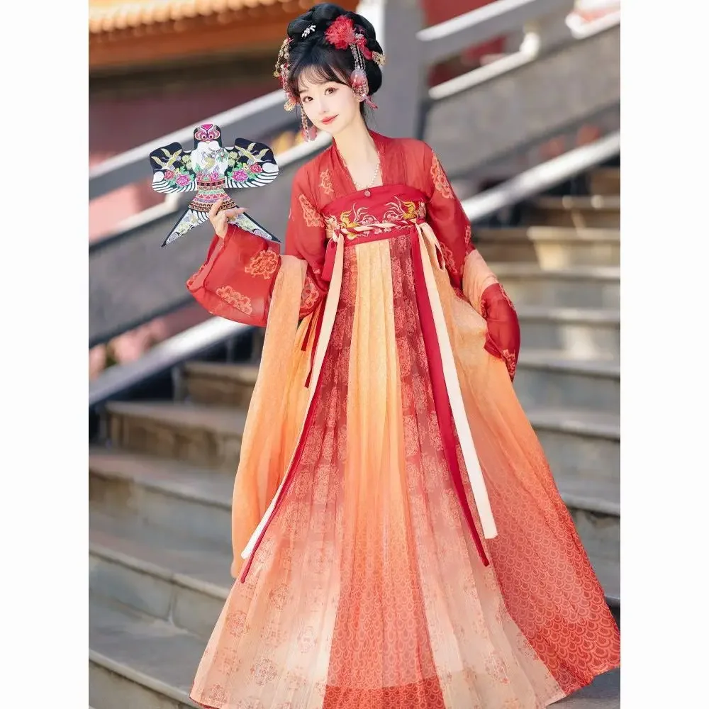 

Традиционное китайское платье с вышивкой Hanfu 2024, женская одежда, юбка для косплея Hanfu, повседневный супер фея, тонкий комплект на весну и лето