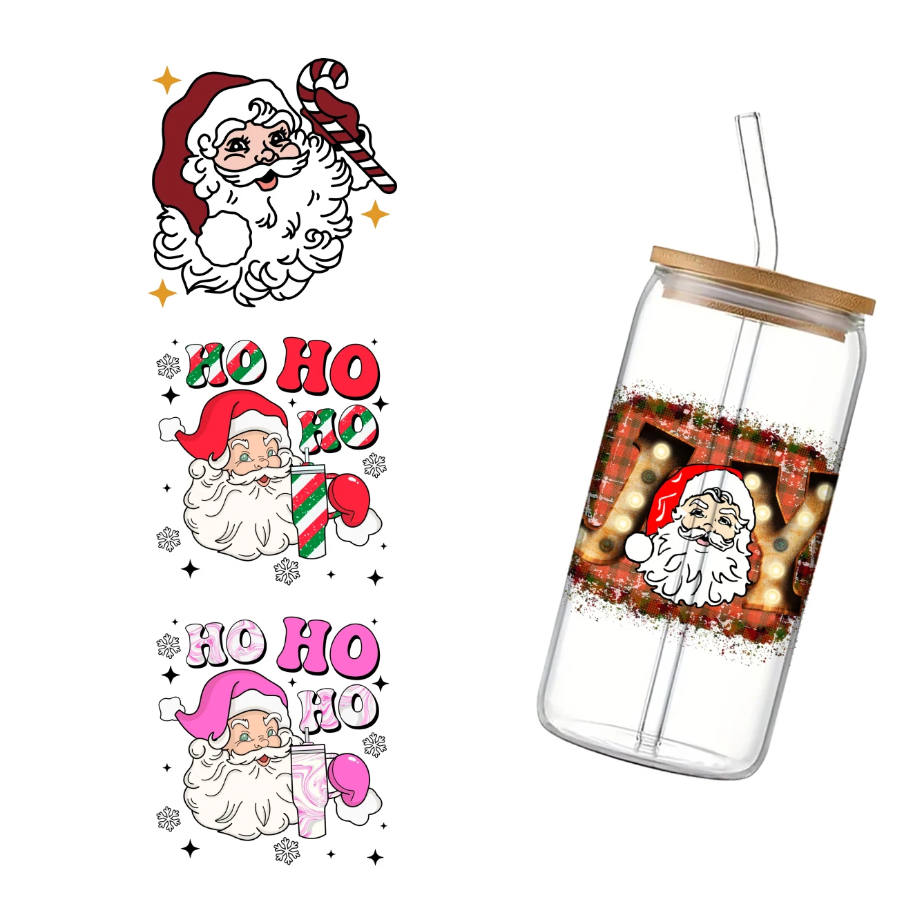 

Christmas Santa Claus For Libbey 16oz Can Glass 3D Waterproof UV DTF Coffee Can Wrap Libbey Glass Wrap