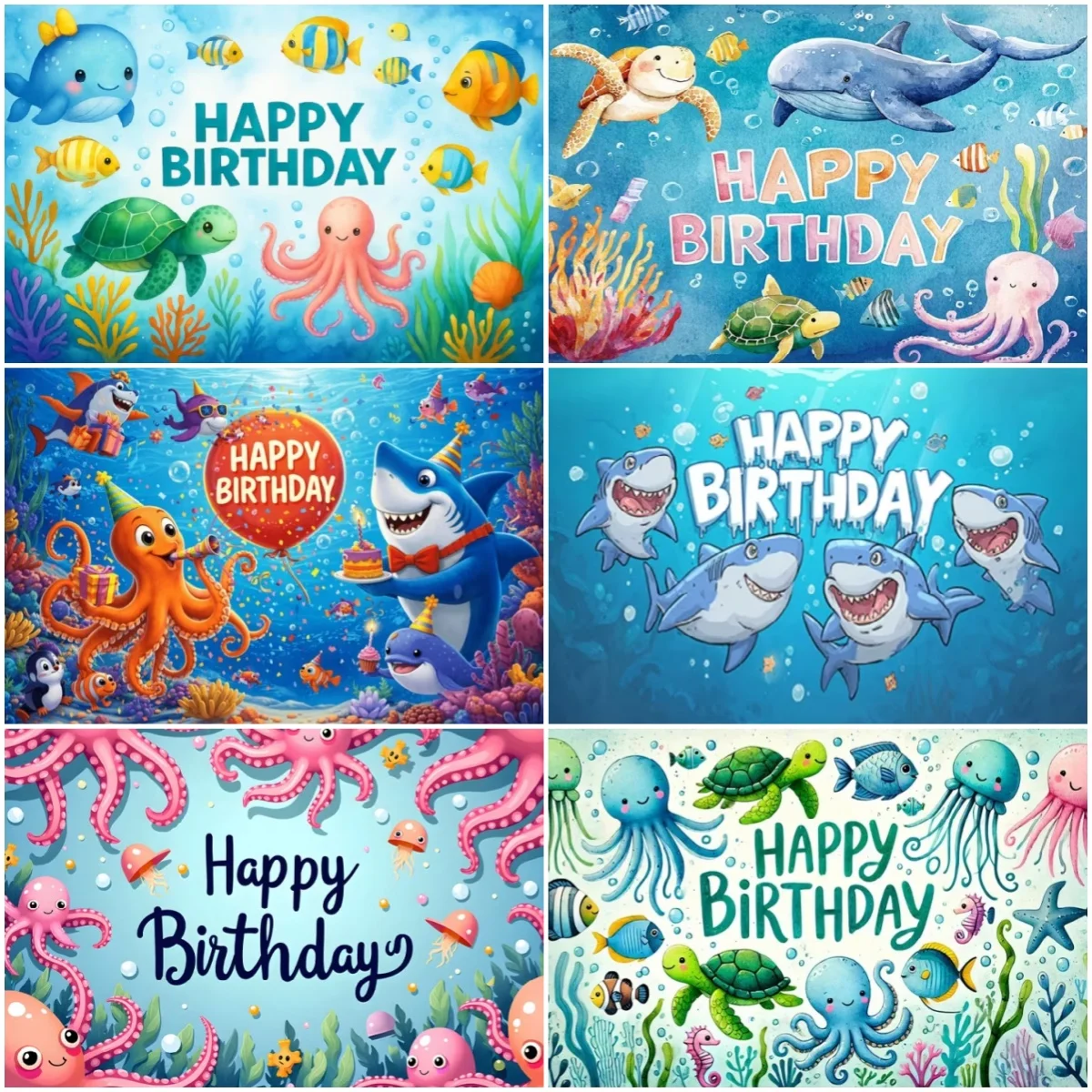 Cartoon Meerestiere Themen-Geburtstagsparty-Dekorationen Unterwasserwelt Delfin Walhai Hintergrund Kinder-Fotografie-Banner