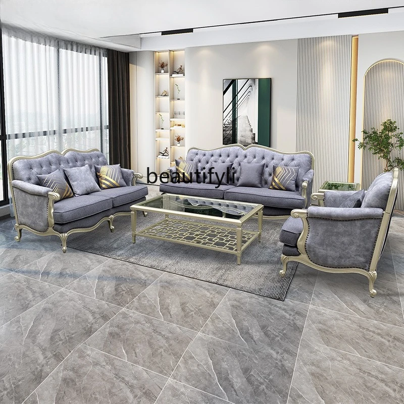 

American beech modern technology cloth sofa American living room solid wood fabric sofa combination