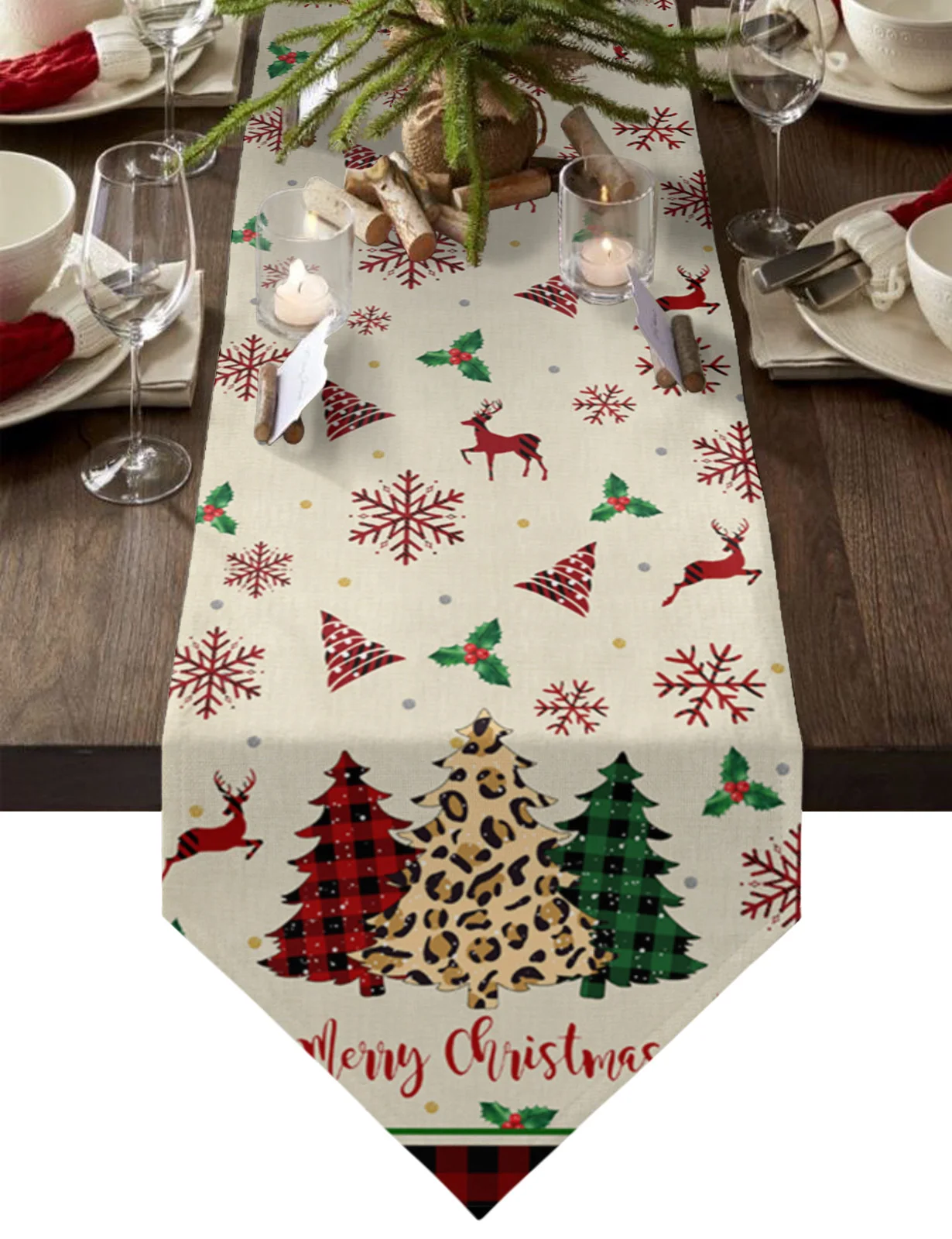 Christmas Snowflake Elk Linen Stain Resistant Table Runner Christmas Dinner Party Wedding Table Runner Kitchen Table Decorations