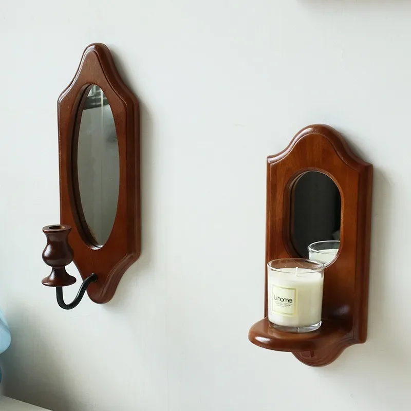 

New Vintage Wood Solid Retro Mirror Bedroom Porch Decorative Mirror Bathroom Living Room Furnishings Mirror Wall Home Decor