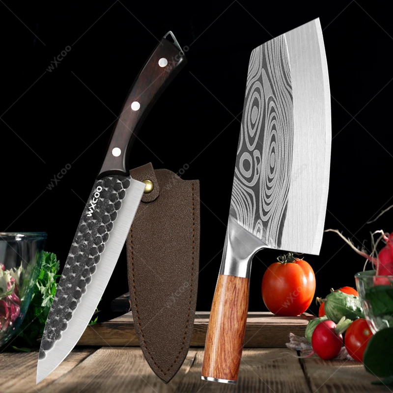 Wood Handle Knife Steel Blade Chef Knife Cleaver Knife Full-tang Chinese Knives Chopping Vegetable Fish Chicken Meat Cleaver