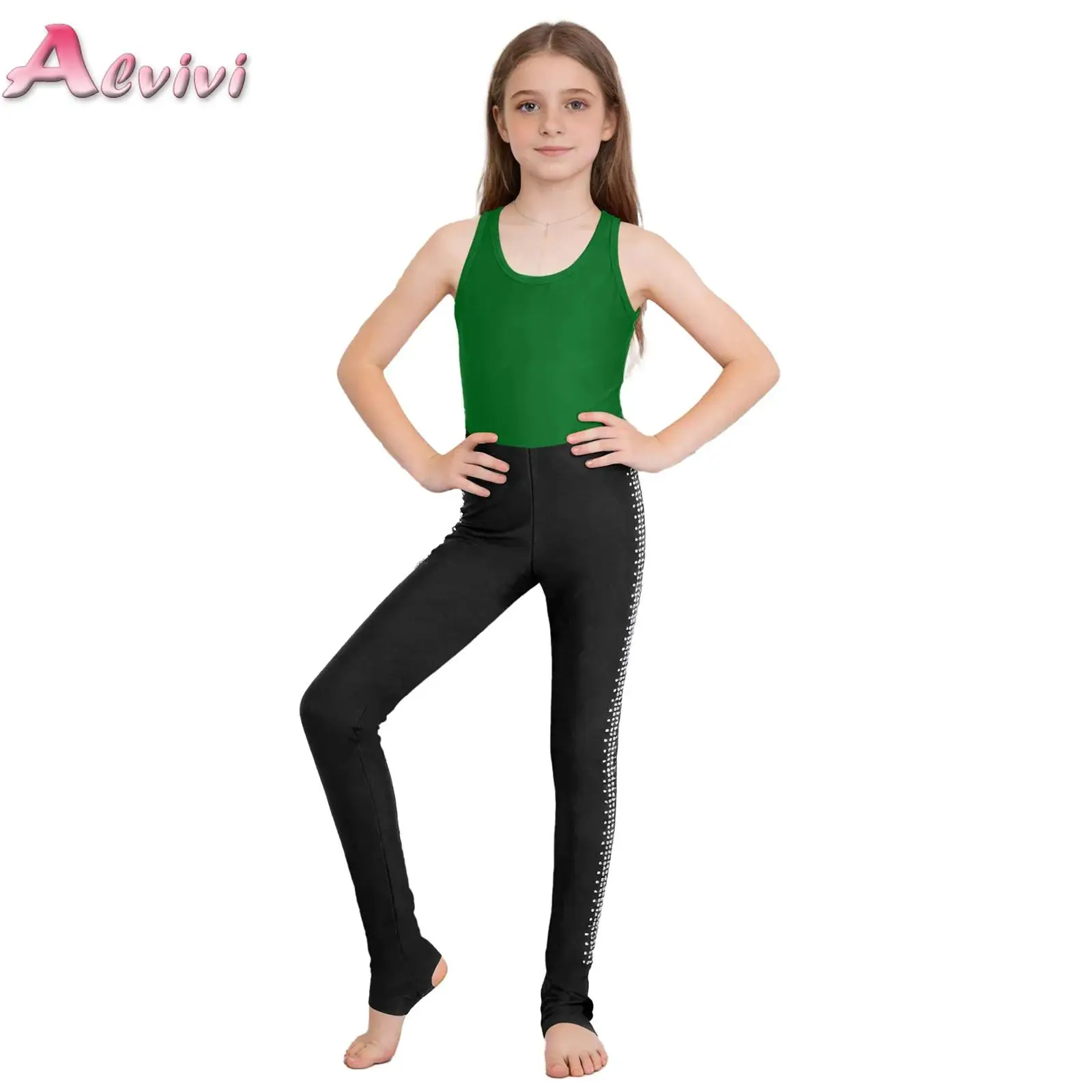 

Kids Girls Tank Unitards Stirrups Kids Rhythmic Gymnastics Jumpsuit Ballet Dance Bodysuit Stage Performance Show for Children
