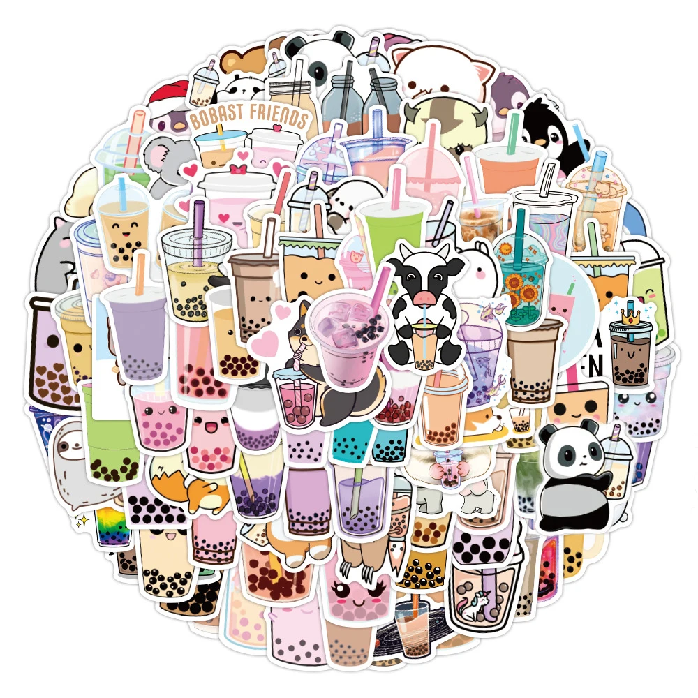 Pegatinas Kawaii de té de burbujas para niños, decoración estética, botella de agua, álbum de recortes, guitarra, portátil, dibujos animados, 10/30/50/100 Uds.