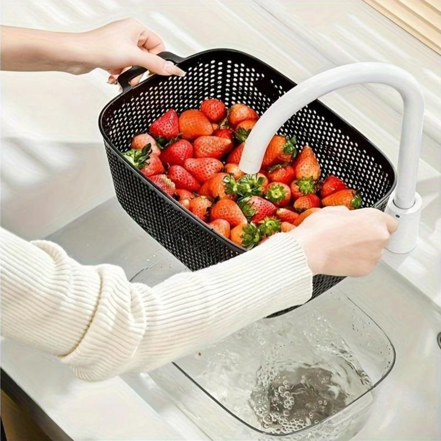Multifunctional 2-In-1 Double Layer Drain Basket - Kitchen Strainer With Handle for Fruits & Vegetables