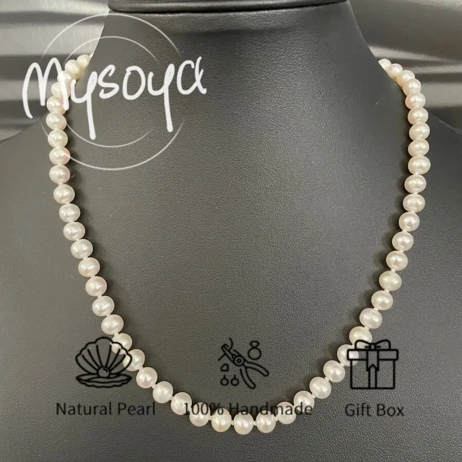 

MYSOYA 5-6mm Natural White Freshwater Pearl Necklace For Women And Men With Gift Box Birthday Wedding Anniversary Jewelry Gift