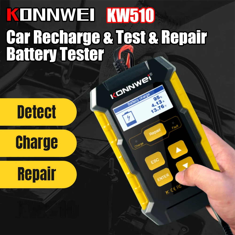 Тестер автомобильного зарядного устройства KONNWEI KW510, 12 В, 5 А