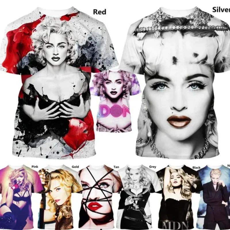 

2023 Summer New Fashion Men's and Women's Clothing Pop Singer Songwriter Actress Madonna Casual Short-sleeved T-shirt Tops