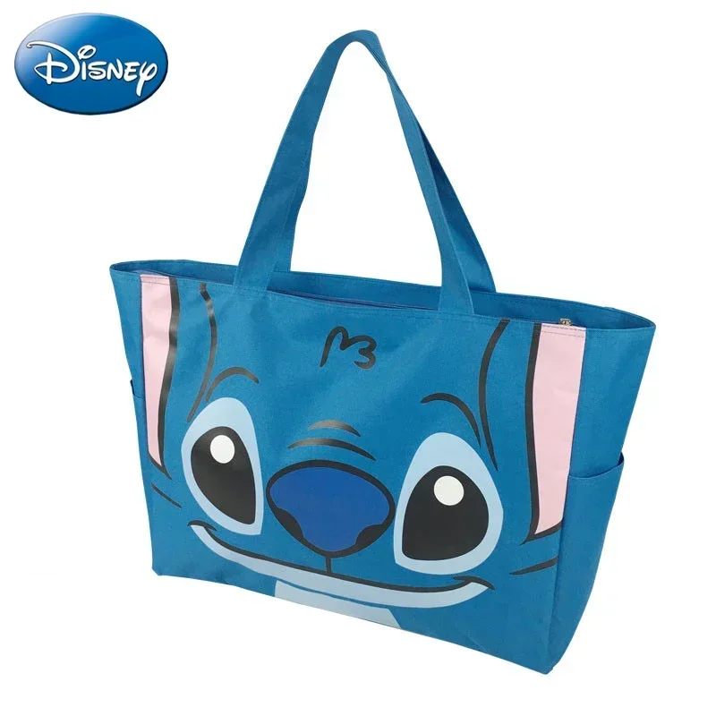 Disney new Stitch extra large portable shopping bag spliced waterproof foldable cartoon canvas travel bag mommy bag