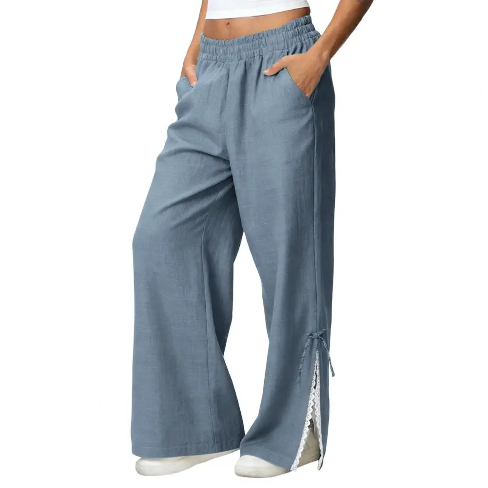 Bow Tie Work Pants Women Summer Thin High Waist Loose Casual Wide Leg Pants Sweet Sle Long Trousers