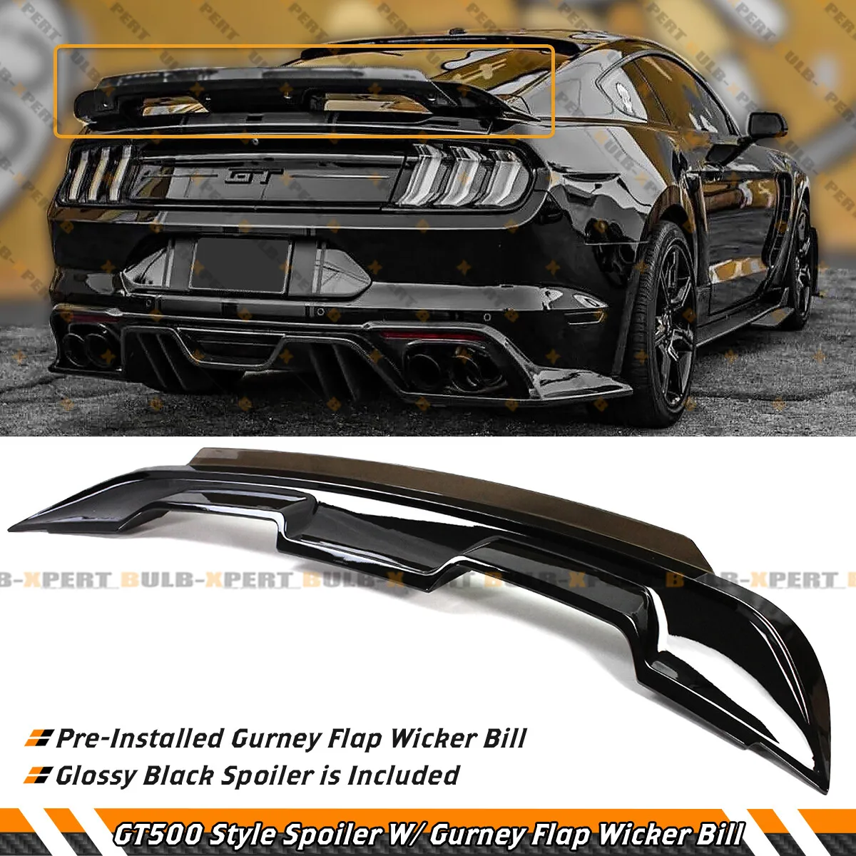 

Спойлер в стиле GT500 с дымчатым откидным спойлером Wicker Bill для Ford Mustang 2015-2023 годов
