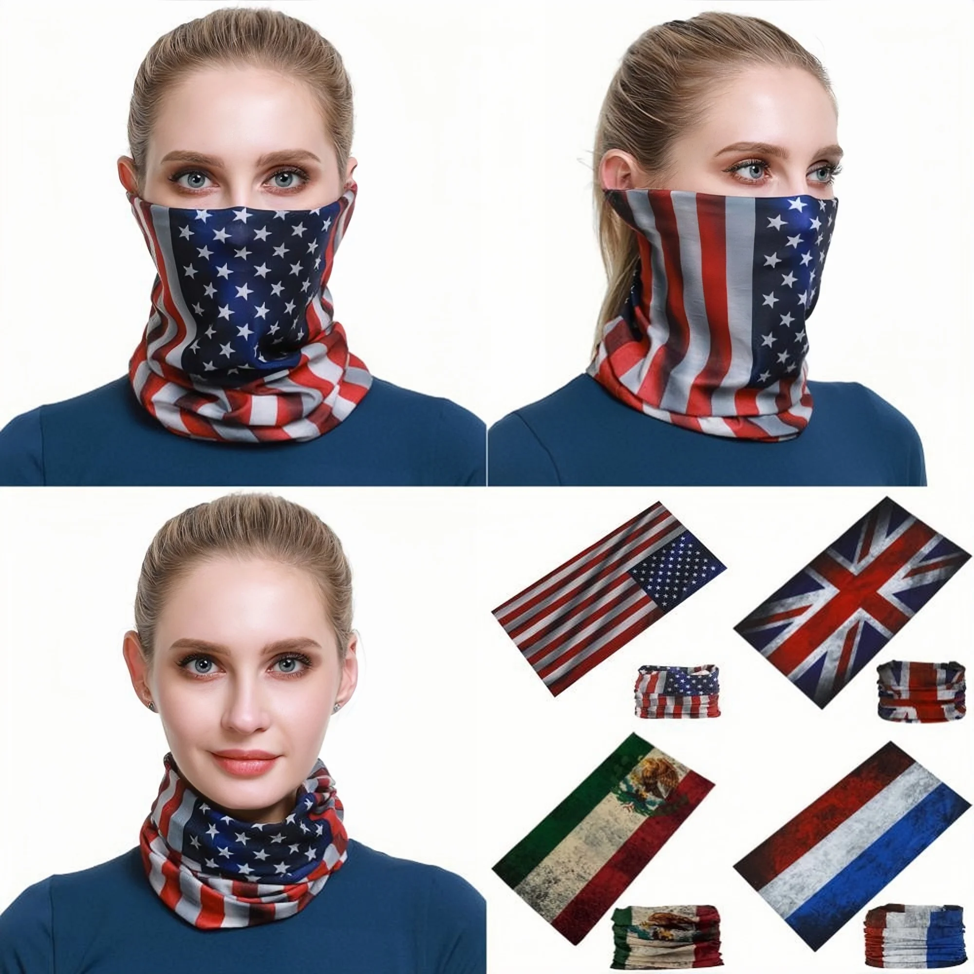 Flag Design Magic Seamless Bandanas For Woman Man Vintage Sports Face Mask Cycling Balaclava Outdoor Retro Head Scarf Male